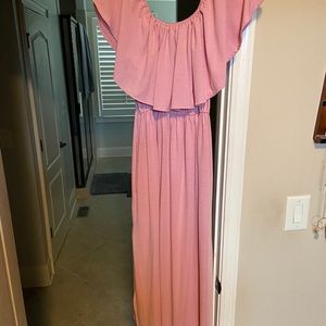 Pink maxi off the shoulder dress